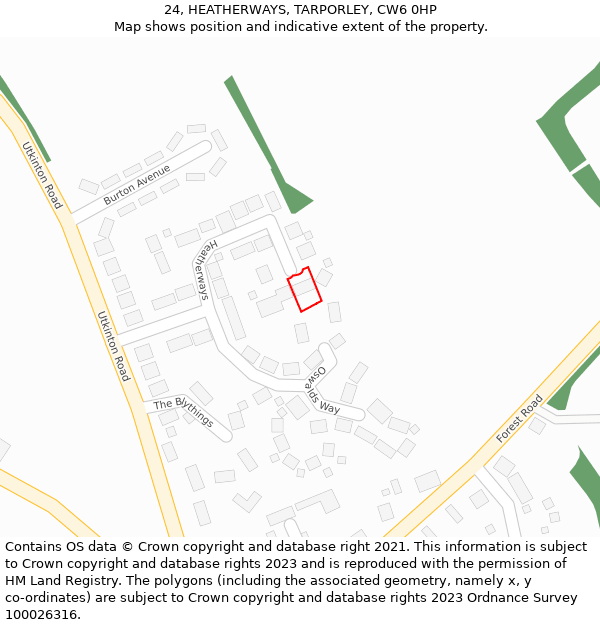 24, HEATHERWAYS, TARPORLEY, CW6 0HP: Location map and indicative extent of plot