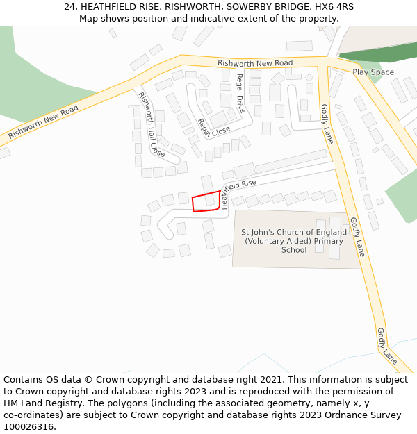 24, HEATHFIELD RISE, RISHWORTH, SOWERBY BRIDGE, HX6 4RS: Location map and indicative extent of plot