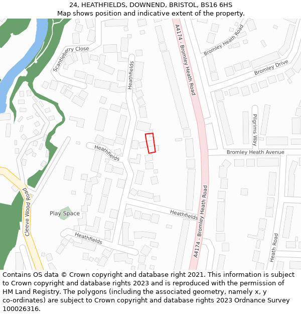 24, HEATHFIELDS, DOWNEND, BRISTOL, BS16 6HS: Location map and indicative extent of plot