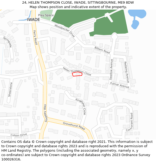 24, HELEN THOMPSON CLOSE, IWADE, SITTINGBOURNE, ME9 8DW: Location map and indicative extent of plot