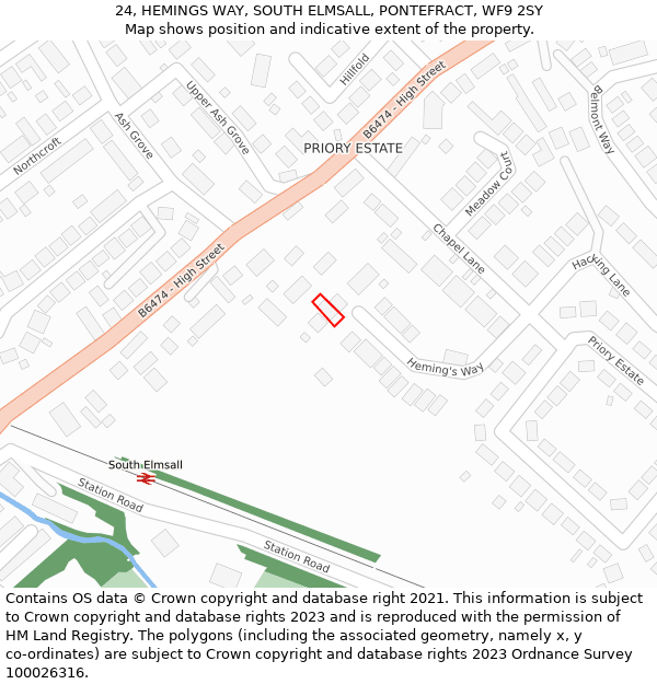 24, HEMINGS WAY, SOUTH ELMSALL, PONTEFRACT, WF9 2SY: Location map and indicative extent of plot