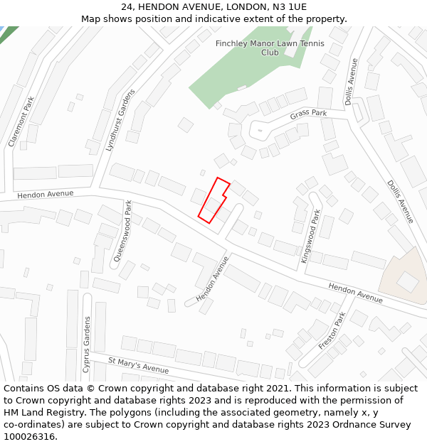 24, HENDON AVENUE, LONDON, N3 1UE: Location map and indicative extent of plot