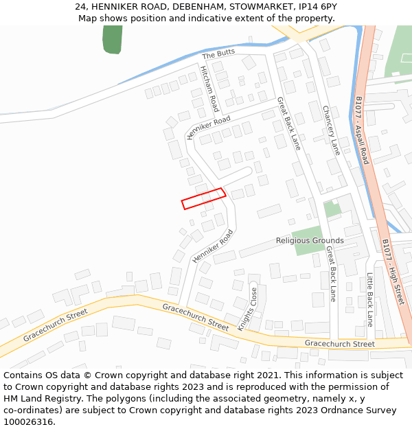 24, HENNIKER ROAD, DEBENHAM, STOWMARKET, IP14 6PY: Location map and indicative extent of plot