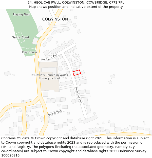 24, HEOL CAE PWLL, COLWINSTON, COWBRIDGE, CF71 7PL: Location map and indicative extent of plot