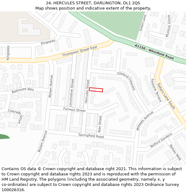 24, HERCULES STREET, DARLINGTON, DL1 2QS: Location map and indicative extent of plot