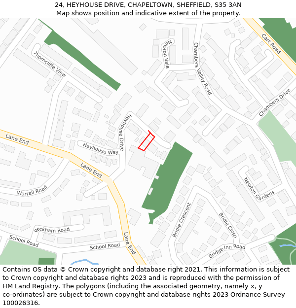 24, HEYHOUSE DRIVE, CHAPELTOWN, SHEFFIELD, S35 3AN: Location map and indicative extent of plot
