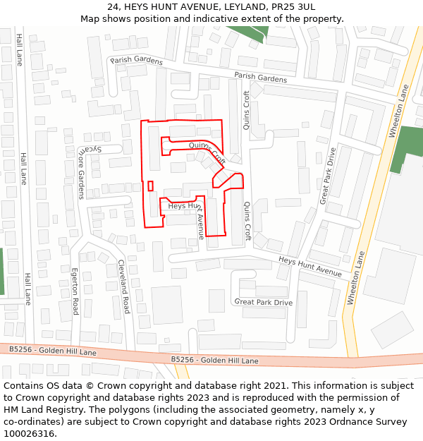 24, HEYS HUNT AVENUE, LEYLAND, PR25 3UL: Location map and indicative extent of plot