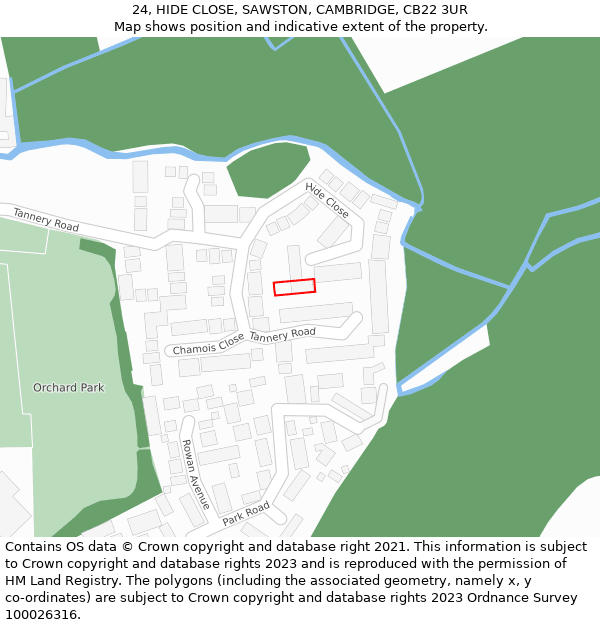 24, HIDE CLOSE, SAWSTON, CAMBRIDGE, CB22 3UR: Location map and indicative extent of plot
