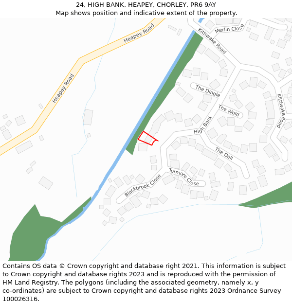 24, HIGH BANK, HEAPEY, CHORLEY, PR6 9AY: Location map and indicative extent of plot