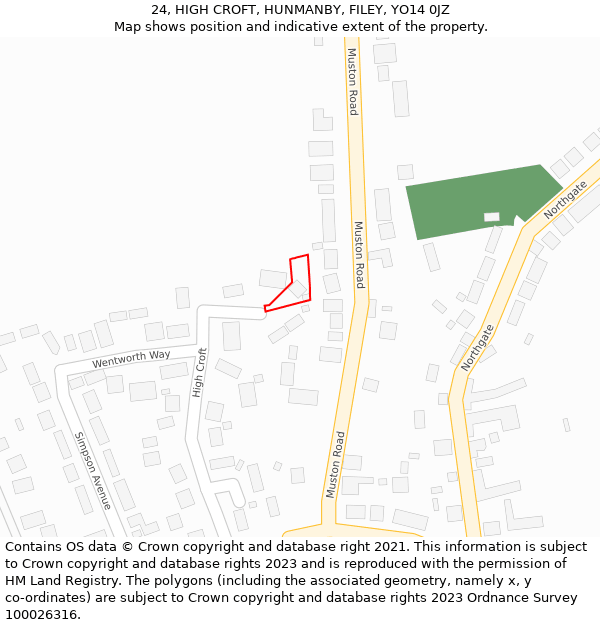 24, HIGH CROFT, HUNMANBY, FILEY, YO14 0JZ: Location map and indicative extent of plot