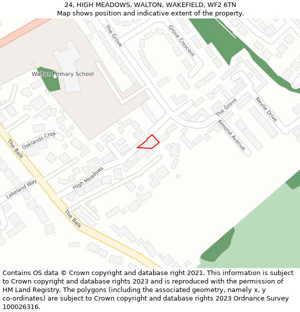 24, HIGH MEADOWS, WALTON, WAKEFIELD, WF2 6TN: Location map and indicative extent of plot