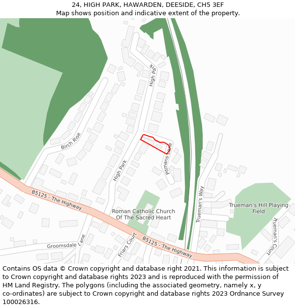 24, HIGH PARK, HAWARDEN, DEESIDE, CH5 3EF: Location map and indicative extent of plot