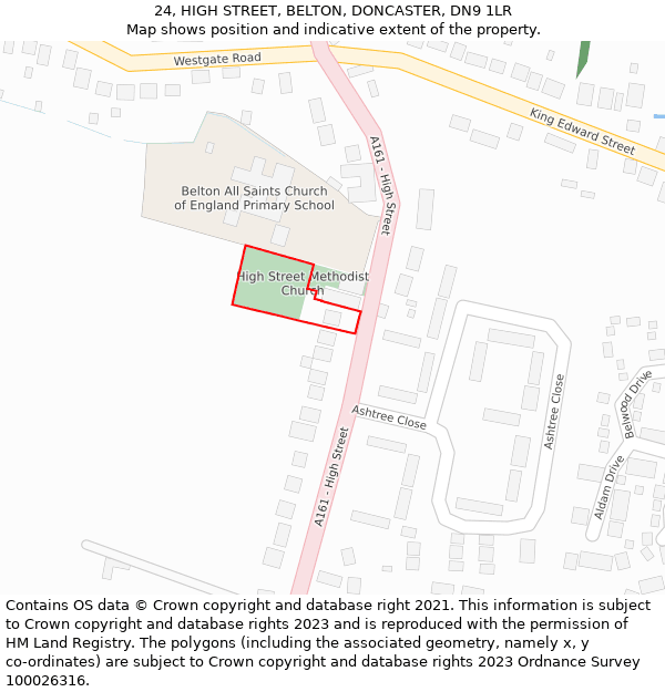 24, HIGH STREET, BELTON, DONCASTER, DN9 1LR: Location map and indicative extent of plot