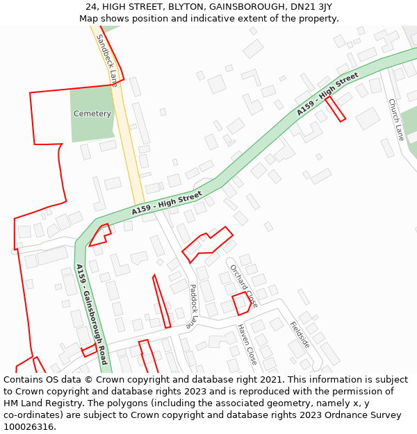 24, HIGH STREET, BLYTON, GAINSBOROUGH, DN21 3JY: Location map and indicative extent of plot