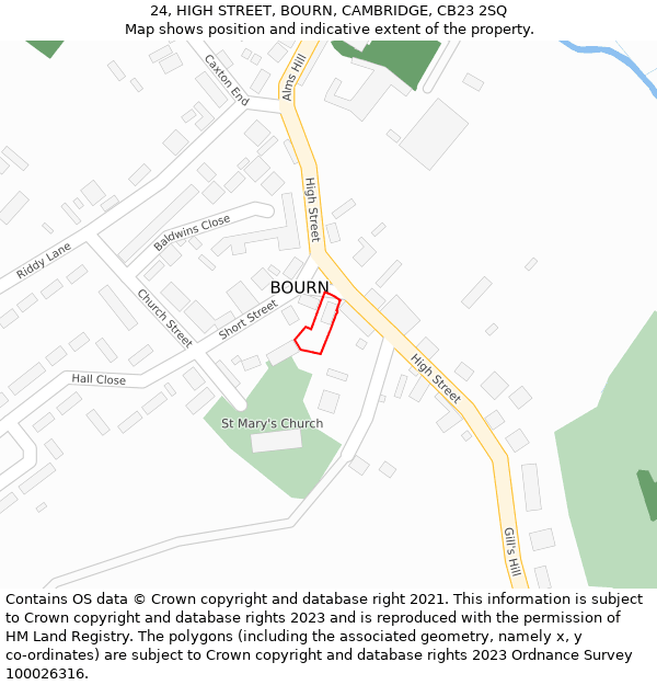 24, HIGH STREET, BOURN, CAMBRIDGE, CB23 2SQ: Location map and indicative extent of plot