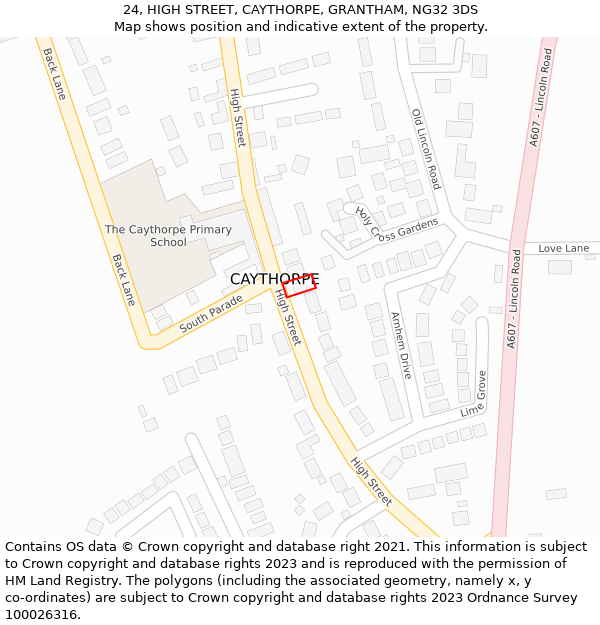 24, HIGH STREET, CAYTHORPE, GRANTHAM, NG32 3DS: Location map and indicative extent of plot