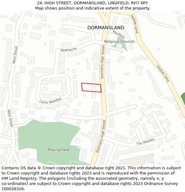 24, HIGH STREET, DORMANSLAND, LINGFIELD, RH7 6PY: Location map and indicative extent of plot