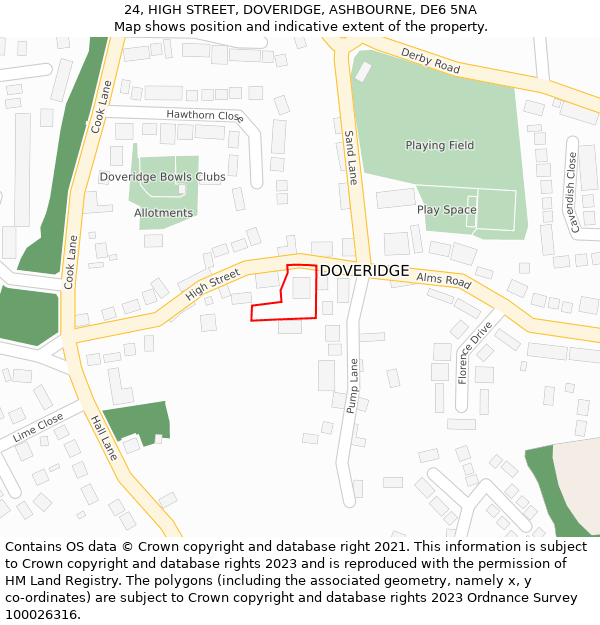 24, HIGH STREET, DOVERIDGE, ASHBOURNE, DE6 5NA: Location map and indicative extent of plot