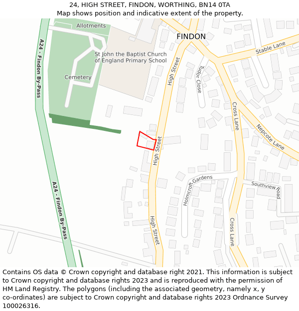 24, HIGH STREET, FINDON, WORTHING, BN14 0TA: Location map and indicative extent of plot