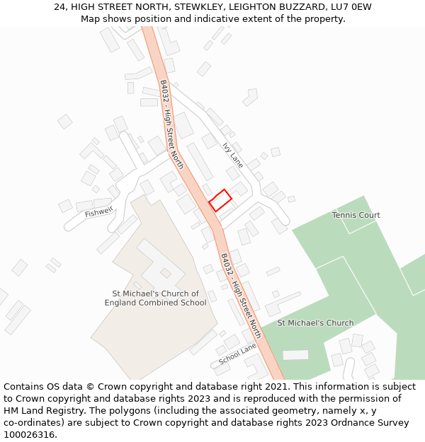 24, HIGH STREET NORTH, STEWKLEY, LEIGHTON BUZZARD, LU7 0EW: Location map and indicative extent of plot