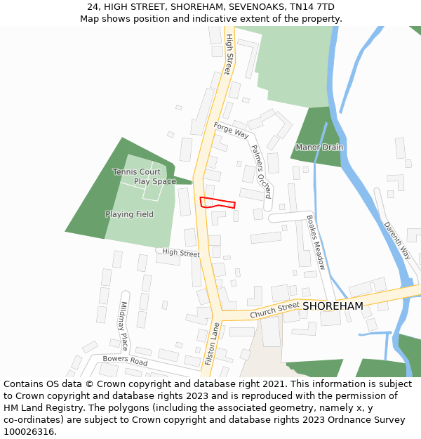 24, HIGH STREET, SHOREHAM, SEVENOAKS, TN14 7TD: Location map and indicative extent of plot