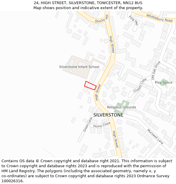 24, HIGH STREET, SILVERSTONE, TOWCESTER, NN12 8US: Location map and indicative extent of plot