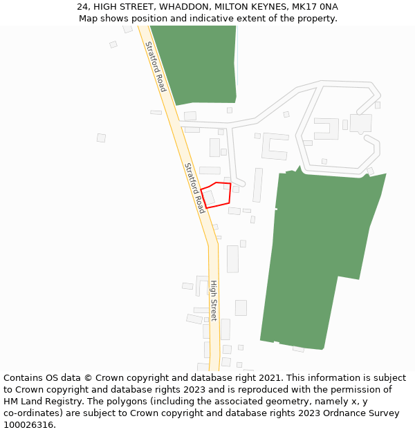 24, HIGH STREET, WHADDON, MILTON KEYNES, MK17 0NA: Location map and indicative extent of plot