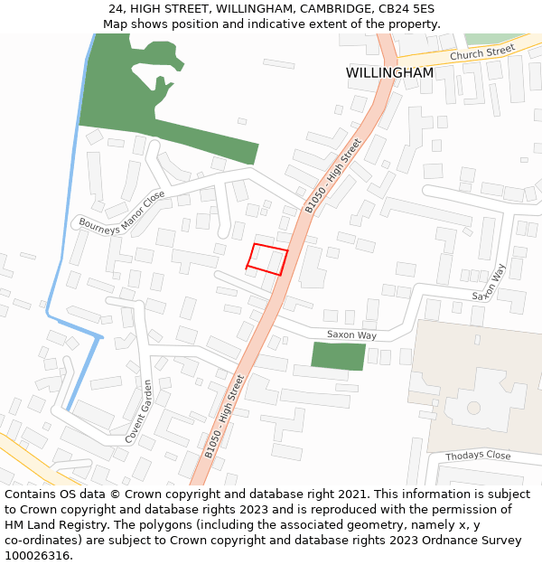 24, HIGH STREET, WILLINGHAM, CAMBRIDGE, CB24 5ES: Location map and indicative extent of plot