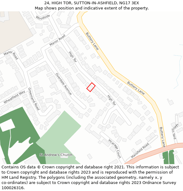 24, HIGH TOR, SUTTON-IN-ASHFIELD, NG17 3EX: Location map and indicative extent of plot