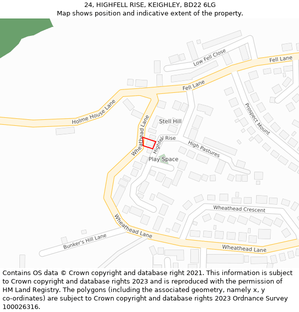 24, HIGHFELL RISE, KEIGHLEY, BD22 6LG: Location map and indicative extent of plot