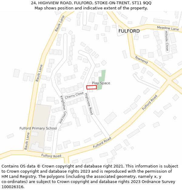 24, HIGHVIEW ROAD, FULFORD, STOKE-ON-TRENT, ST11 9QQ: Location map and indicative extent of plot