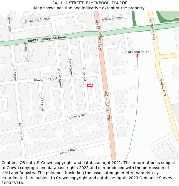 24, HILL STREET, BLACKPOOL, FY4 1DF: Location map and indicative extent of plot