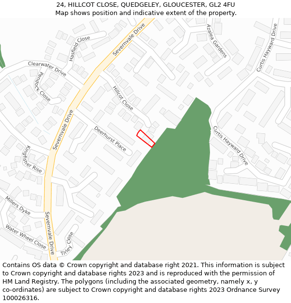 24, HILLCOT CLOSE, QUEDGELEY, GLOUCESTER, GL2 4FU: Location map and indicative extent of plot