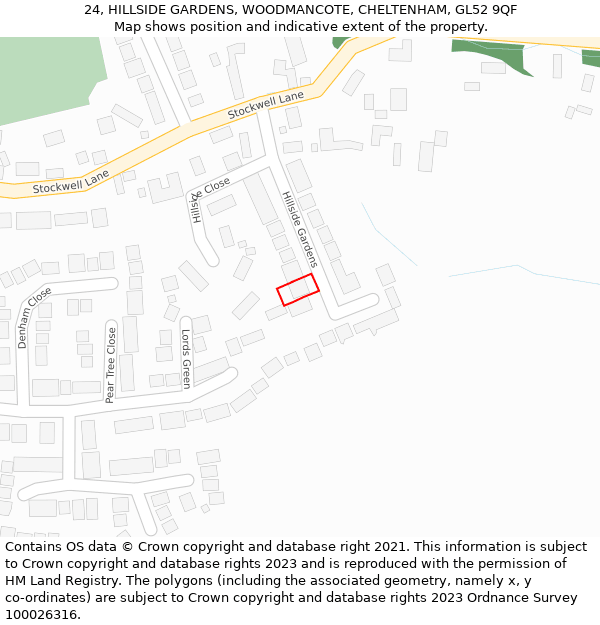 24, HILLSIDE GARDENS, WOODMANCOTE, CHELTENHAM, GL52 9QF: Location map and indicative extent of plot