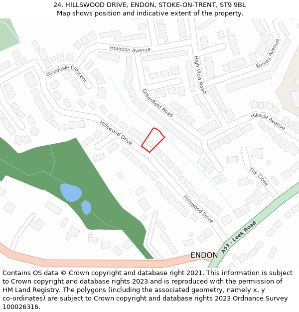 24, HILLSWOOD DRIVE, ENDON, STOKE-ON-TRENT, ST9 9BL: Location map and indicative extent of plot