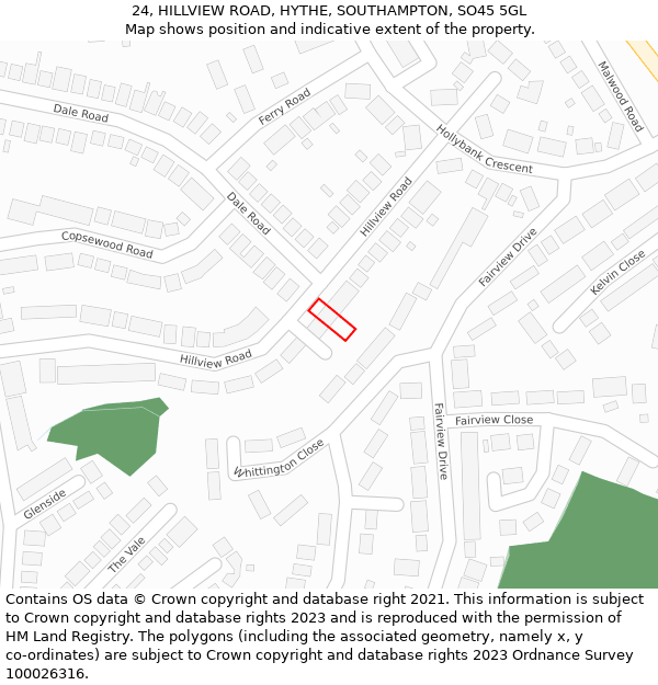 24, HILLVIEW ROAD, HYTHE, SOUTHAMPTON, SO45 5GL: Location map and indicative extent of plot