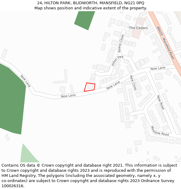 24, HILTON PARK, BLIDWORTH, MANSFIELD, NG21 0PQ: Location map and indicative extent of plot