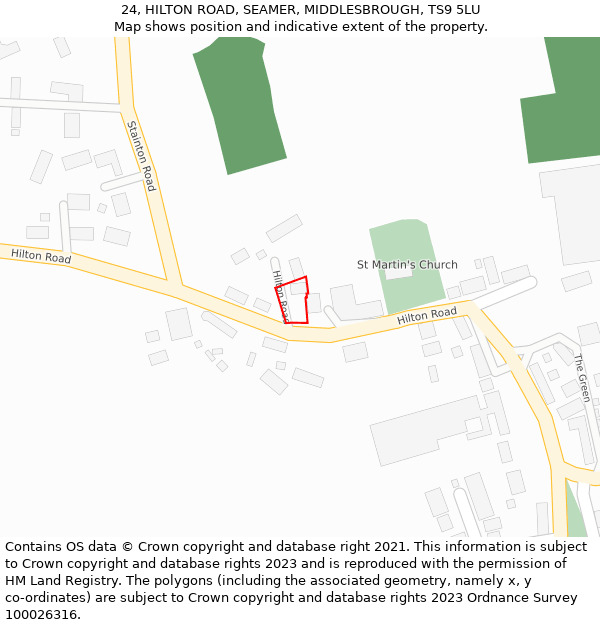 24, HILTON ROAD, SEAMER, MIDDLESBROUGH, TS9 5LU: Location map and indicative extent of plot
