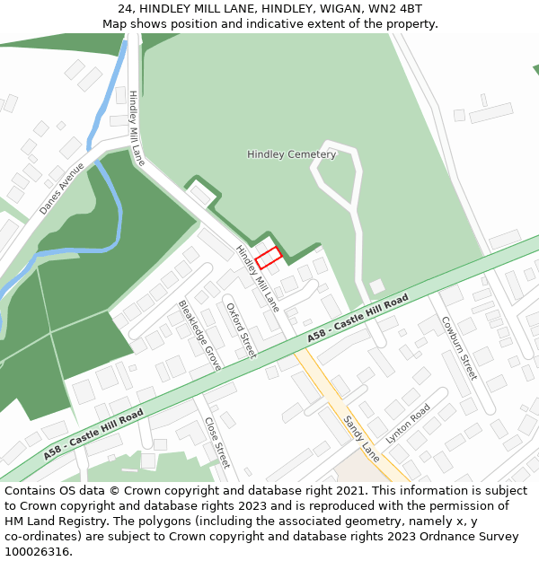 24, HINDLEY MILL LANE, HINDLEY, WIGAN, WN2 4BT: Location map and indicative extent of plot