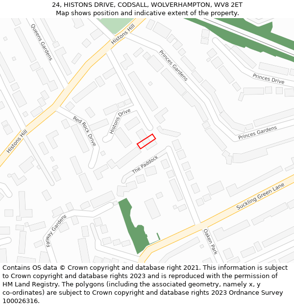 24, HISTONS DRIVE, CODSALL, WOLVERHAMPTON, WV8 2ET: Location map and indicative extent of plot