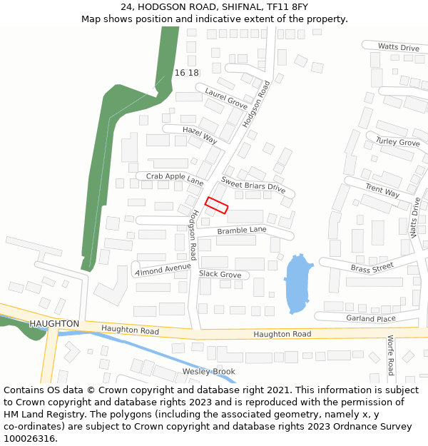 24, HODGSON ROAD, SHIFNAL, TF11 8FY: Location map and indicative extent of plot