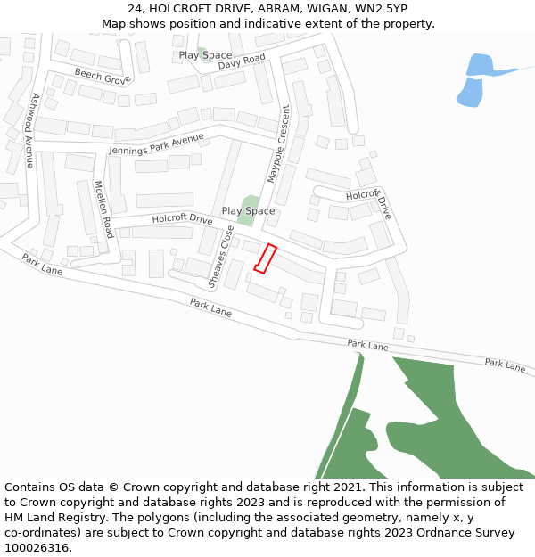 24, HOLCROFT DRIVE, ABRAM, WIGAN, WN2 5YP: Location map and indicative extent of plot