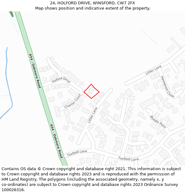 24, HOLFORD DRIVE, WINSFORD, CW7 2FX: Location map and indicative extent of plot