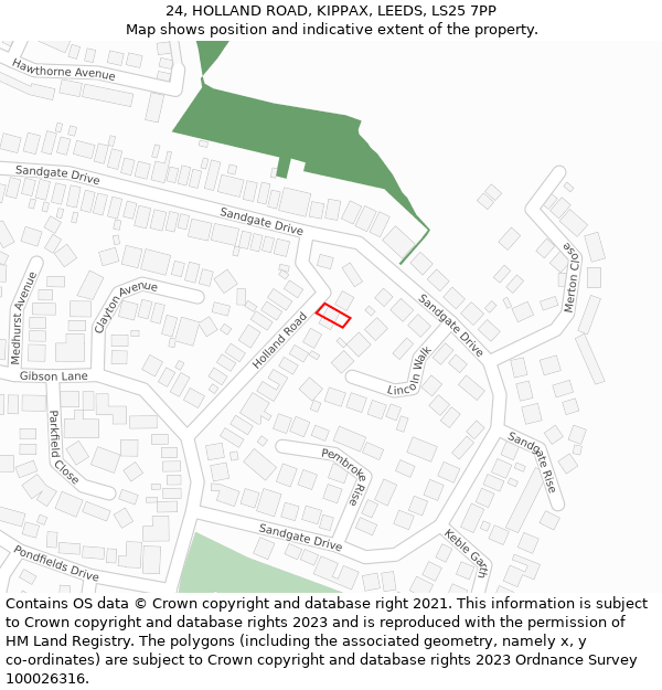 24, HOLLAND ROAD, KIPPAX, LEEDS, LS25 7PP: Location map and indicative extent of plot