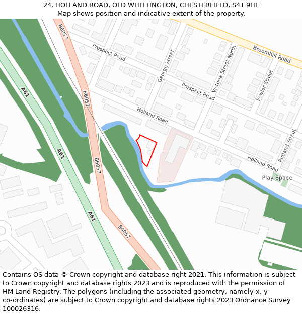 24, HOLLAND ROAD, OLD WHITTINGTON, CHESTERFIELD, S41 9HF: Location map and indicative extent of plot