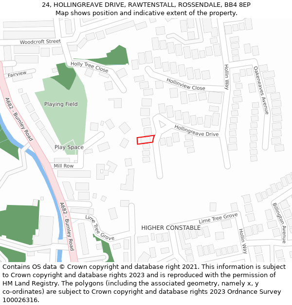24, HOLLINGREAVE DRIVE, RAWTENSTALL, ROSSENDALE, BB4 8EP: Location map and indicative extent of plot