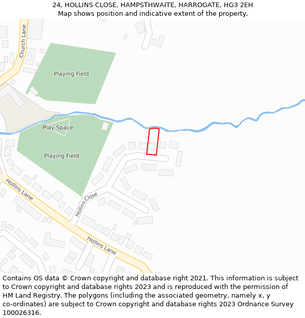 24, HOLLINS CLOSE, HAMPSTHWAITE, HARROGATE, HG3 2EH: Location map and indicative extent of plot