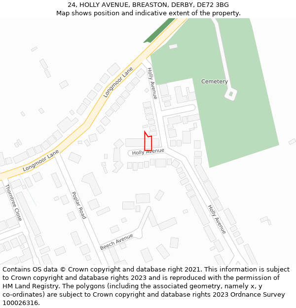 24, HOLLY AVENUE, BREASTON, DERBY, DE72 3BG: Location map and indicative extent of plot