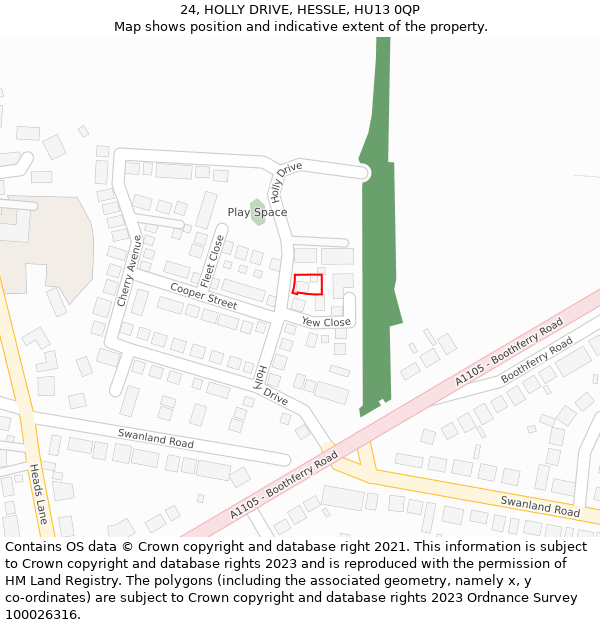 24, HOLLY DRIVE, HESSLE, HU13 0QP: Location map and indicative extent of plot