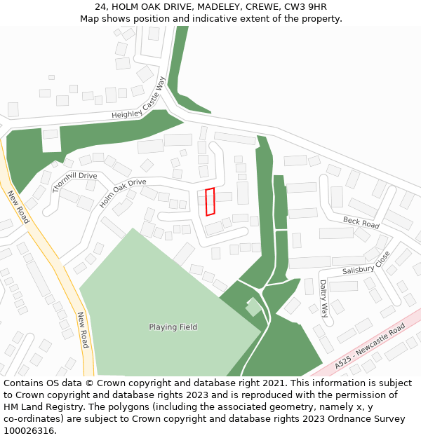 24, HOLM OAK DRIVE, MADELEY, CREWE, CW3 9HR: Location map and indicative extent of plot